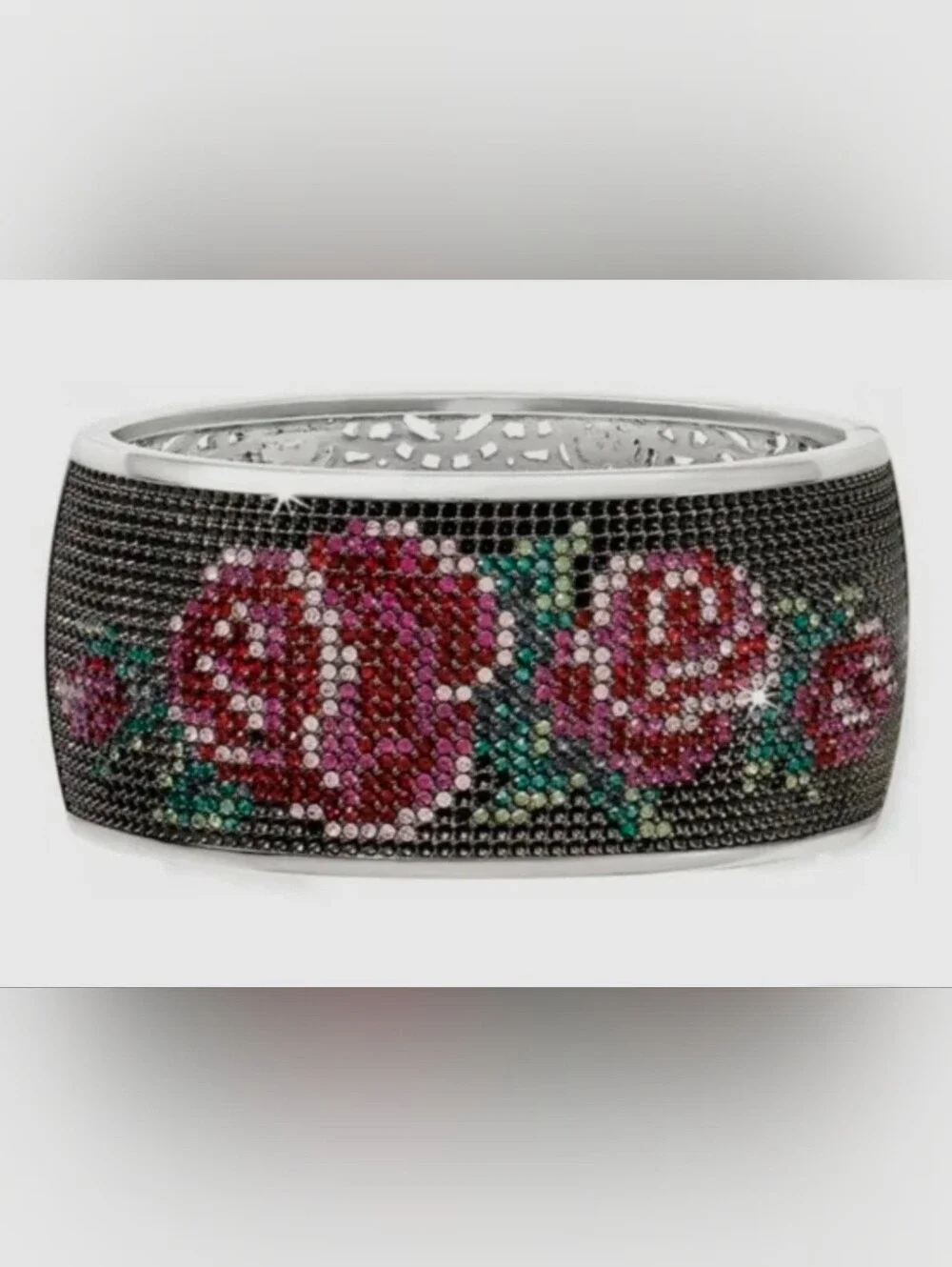 New Brighton Victorian Rose hinged bracelet bangle with 635 crystals $198